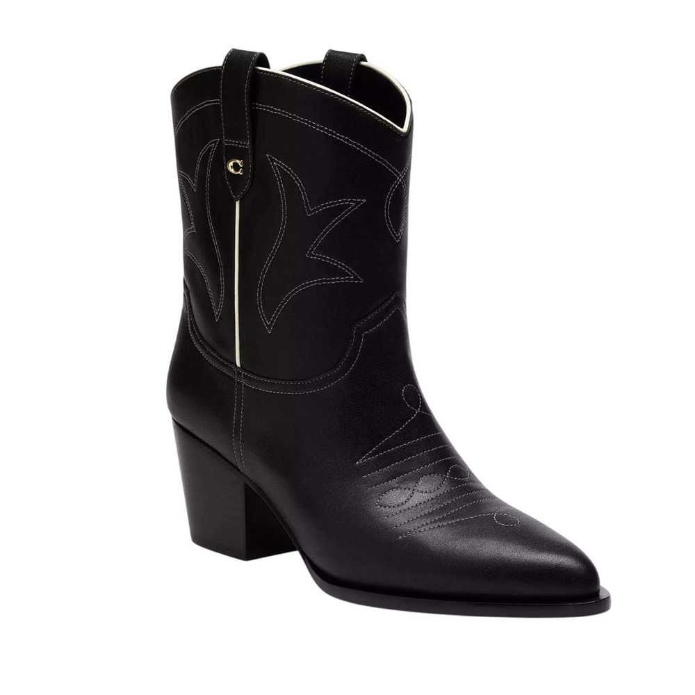 Coach Pamela Bootie Black Leather Western Cowboy Boots CW729 Womens 7.5B